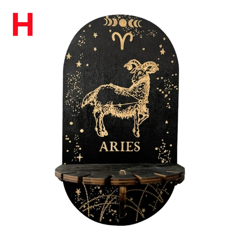 étagère murale noire dorée ornementations astrologiques pendeloques semi précieuses artisanal