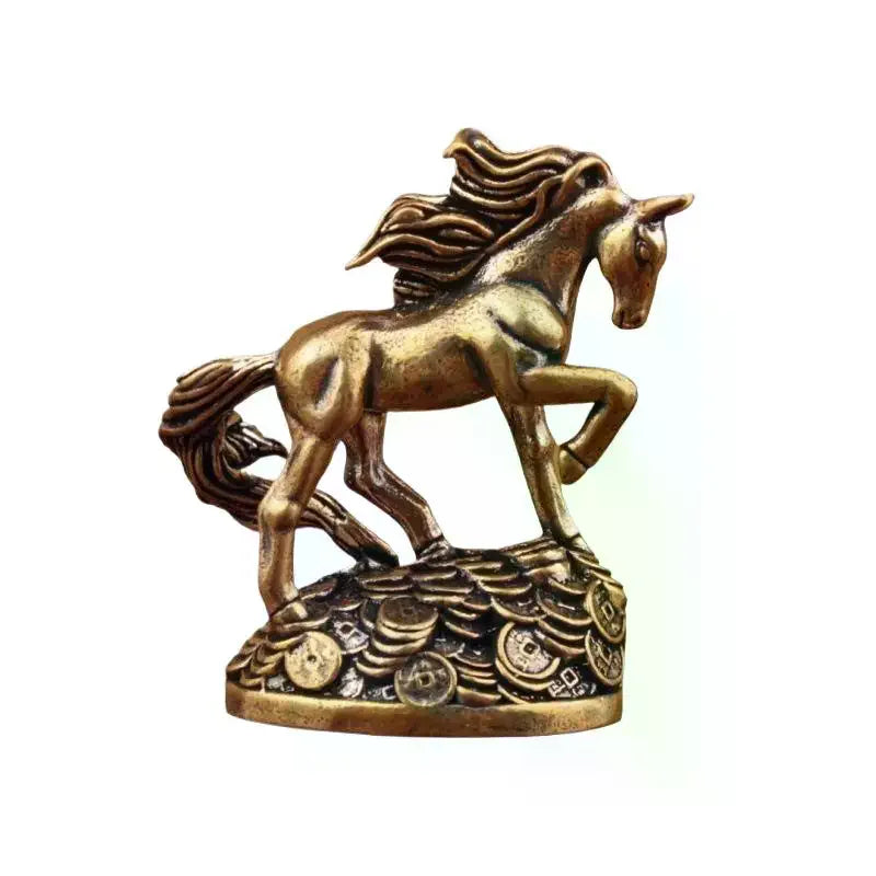 statue decorative cheval doré bronze details musculature criniere base pieces anciennes asiatique traditionnel