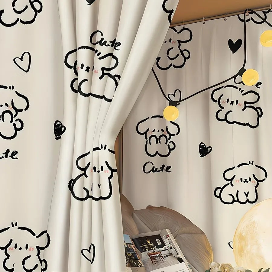 rideau opacité motif chiots cœurs moderne enfant blanc noir chambre maison