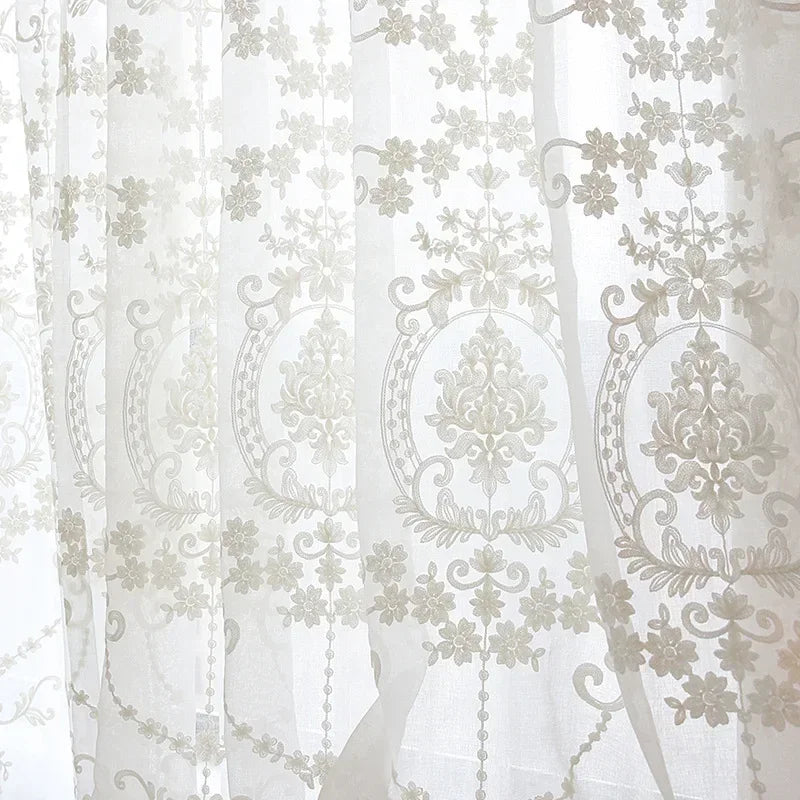rideau blanc floral brodé polyester moderne élégant transparent maison