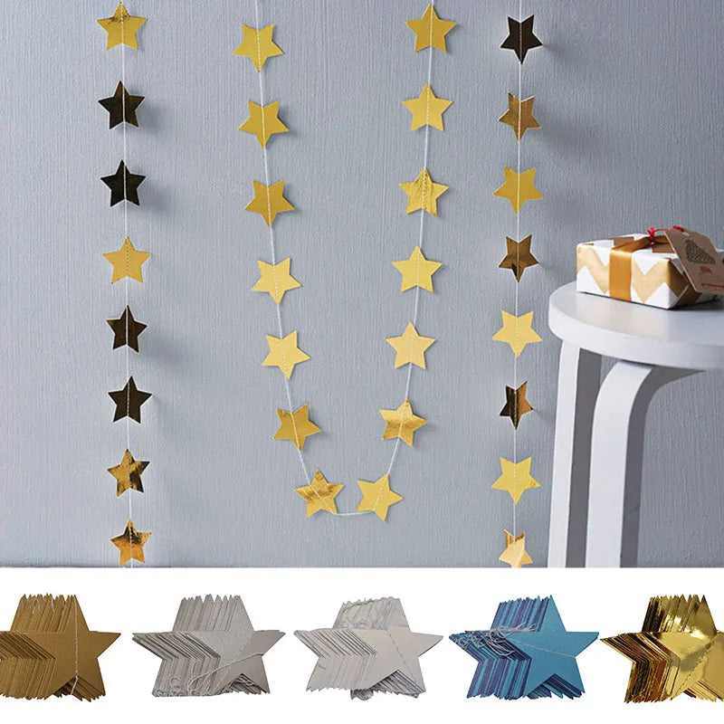 guirlande étoiles or argent blanc festives anniversaire noël mariage décoration chambre enfants métalliques brillantes