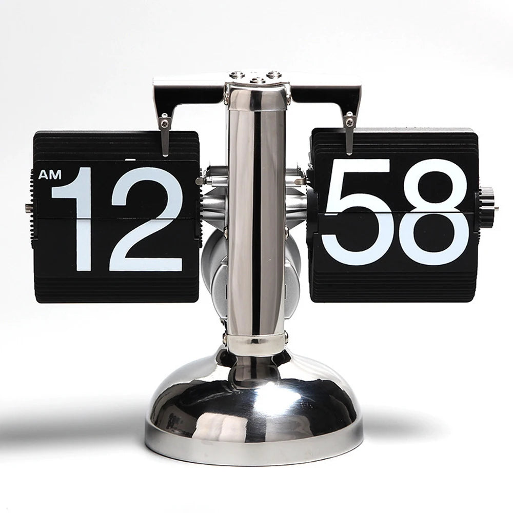 horloge flip numérique cadran carré moderne rétro noir blanc métallique brillantDecorationMurCadeauFamilleNumériqueChangementPageAutomatique