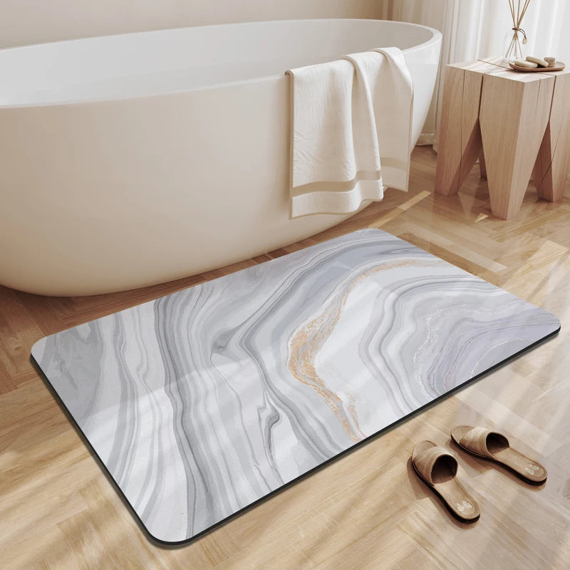 tapis bain terre diatomées absorbant motif marbre moderne salle bain séchage rapide