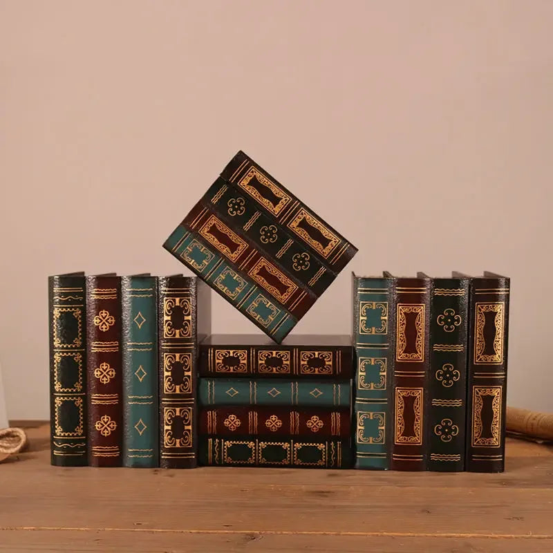 boîtes rangement vintage ornements livre décorative réutilisables ornement doré motifs géométriques