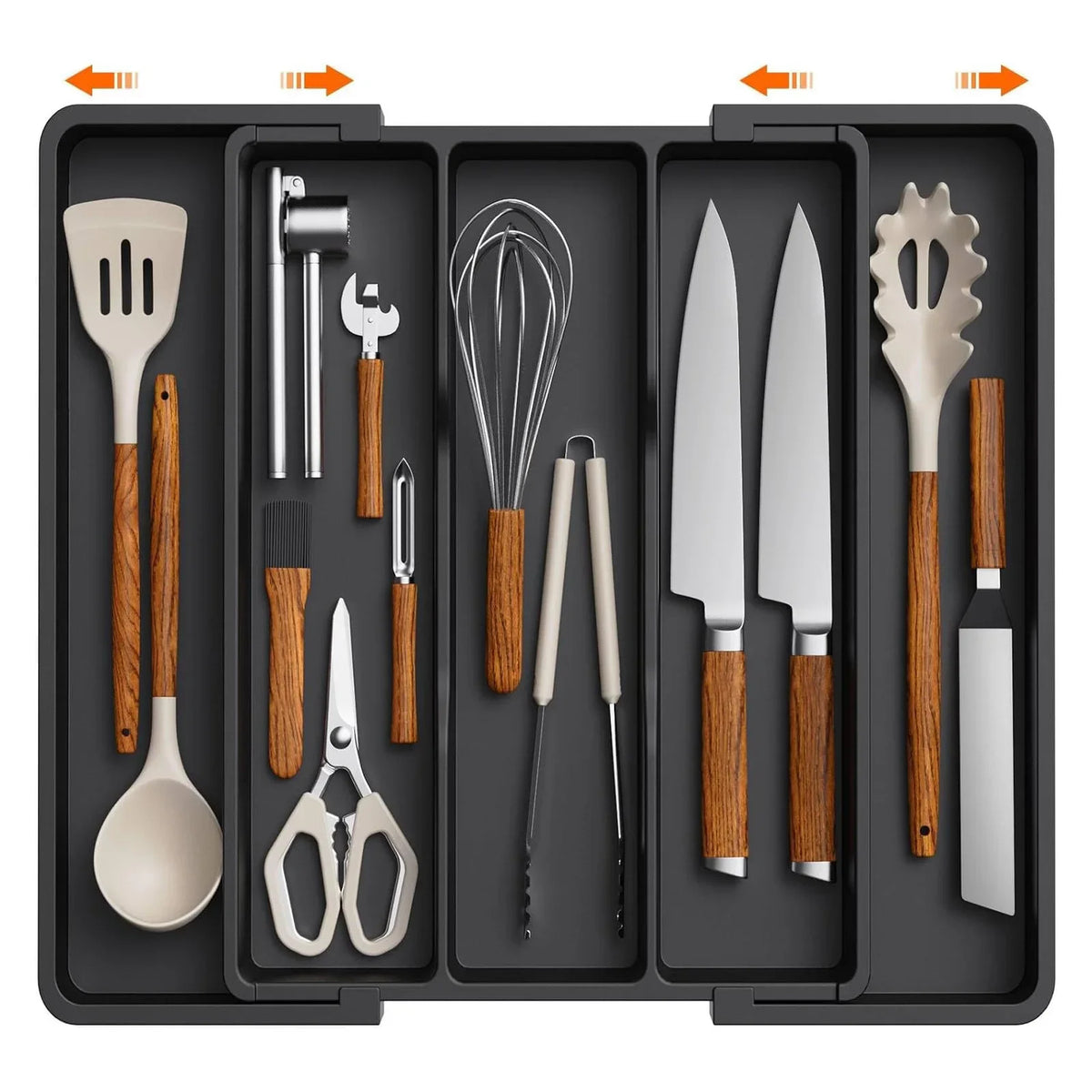 organisateur tiroir couteaux ustensiles cuisine plat noir modernes multifonctionnels pliables modulables rangement vaisselle
