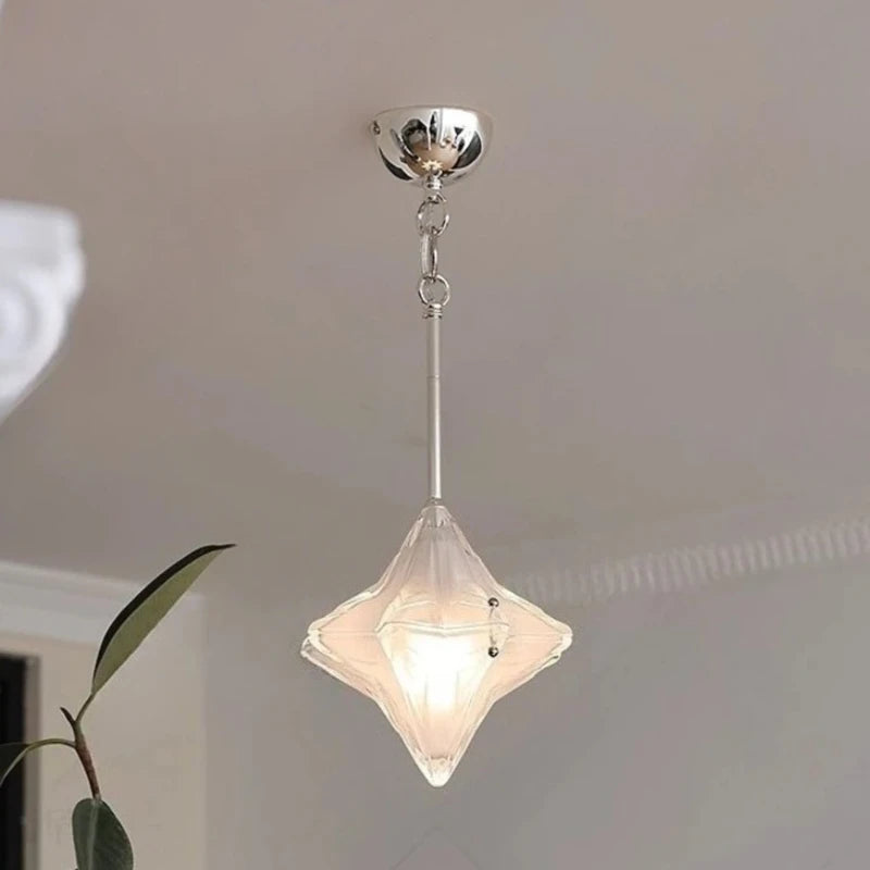 lampe suspendue transparente blanche texturée moderne chaîne métallique chambre restaurant étude