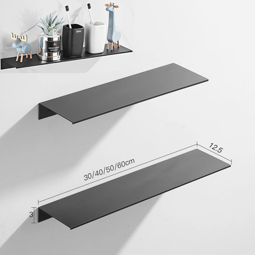 étagère aluminium moderne fixée mur noir rangement salle bain cuisine 30cm 40cm 50cm