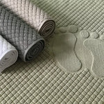 tapis bain coton absorbant motif pieds moderne vert clair gris bleu clair