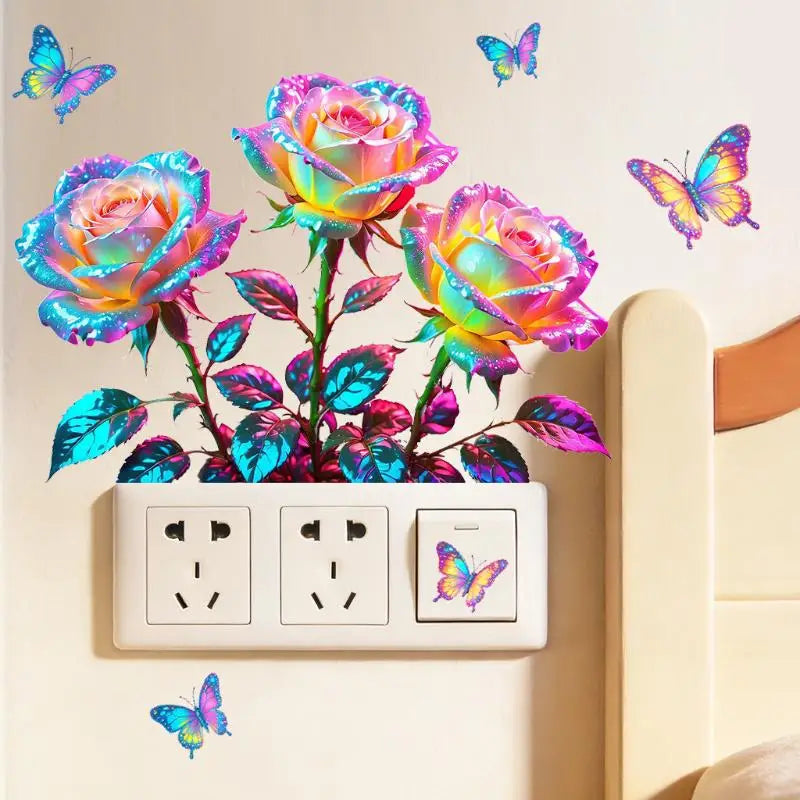 stickers muraux roses papillons multicolores reflets métalliques moderne adhésifs chambre salon