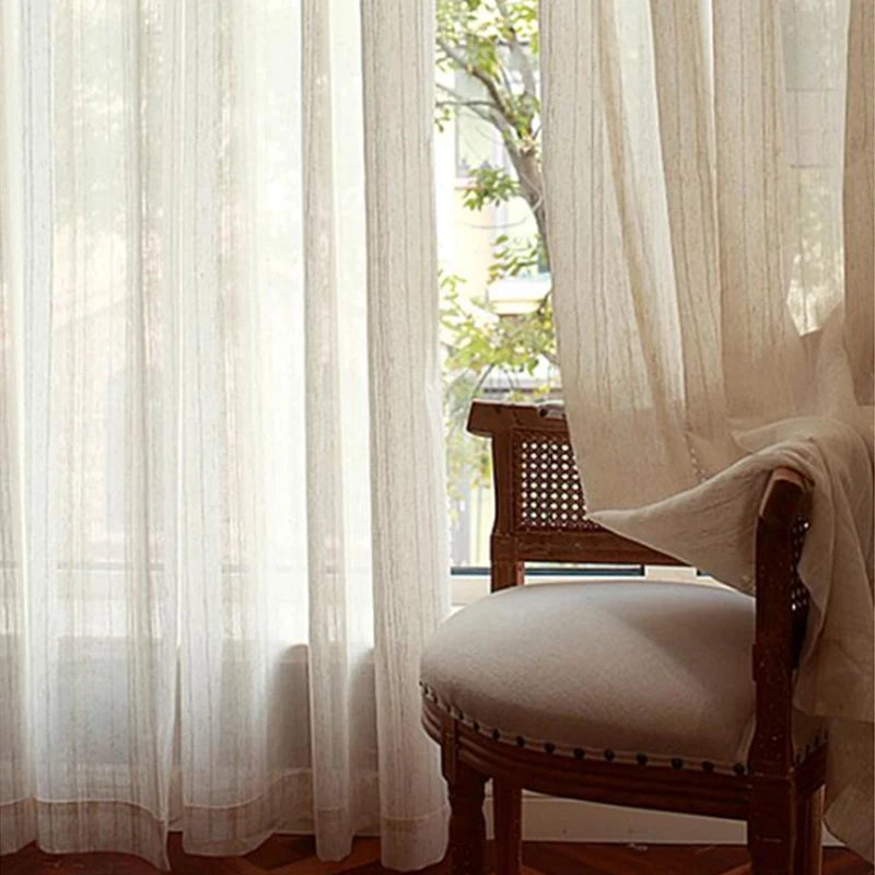 rideau polyester rayé semi transparent moderne minimaliste beige clair maison pièces