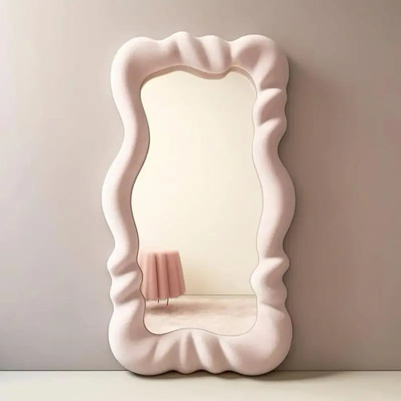 miroir mural moderne rose blanc forme organique ondulée fixe mur transparent decoration ludique