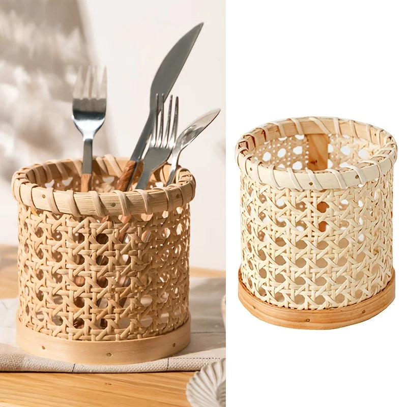 rangement tressé bohème pot crayons ustensiles pinceaux semi transparent naturel rustique