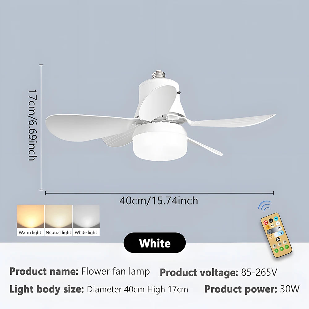 ventilateur lampe intégrée noir blanc moderne minimaliste télécommande inclusion lumière pales abs