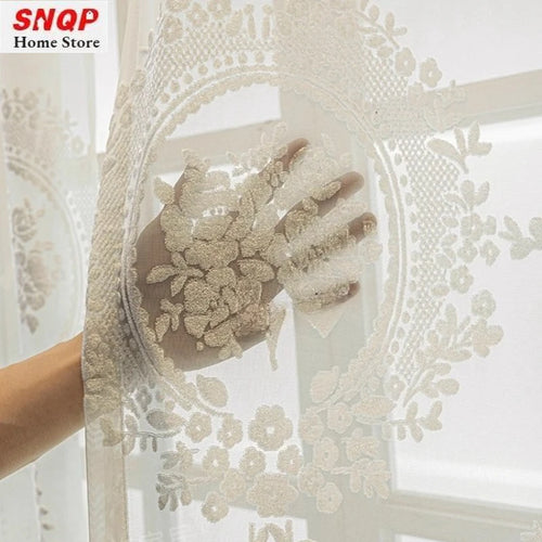 rideau blanc transparent broderie florale classique anneaux fenêtre salon chambre moderne luxe
