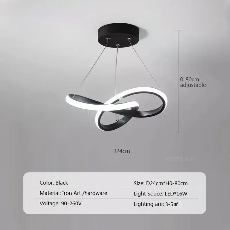 lampe suspendue moderne anneau entrelacés or noir blanc 24cm 30cm