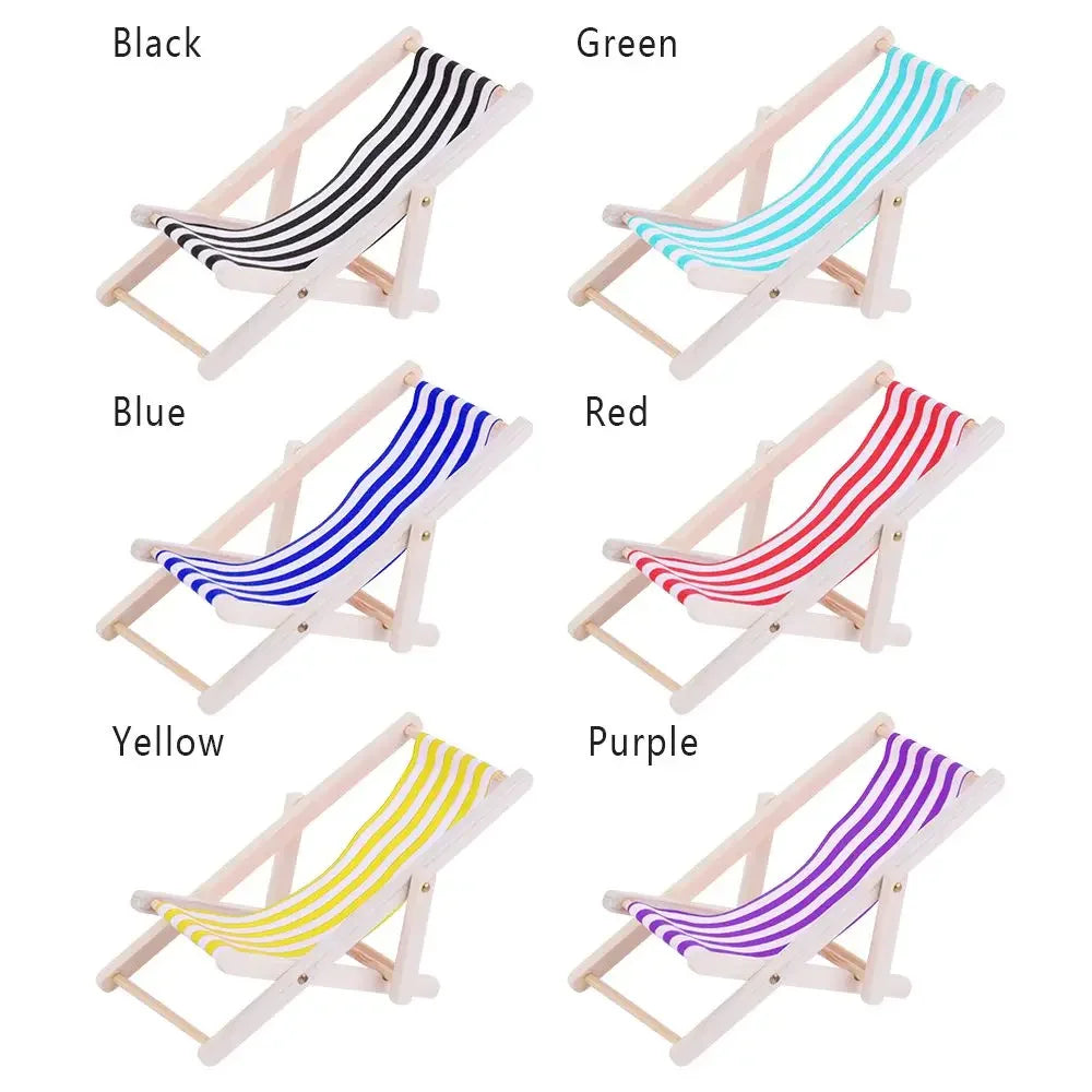 chaise longue miniature pliante rayures horizontales moderne bois rouge blanc bleu blanc jaune blanc