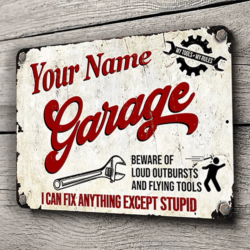plaque décorative vintage rectangulaire moderne rétro humoristique texte stylisé blanc rouge noir fixée vis