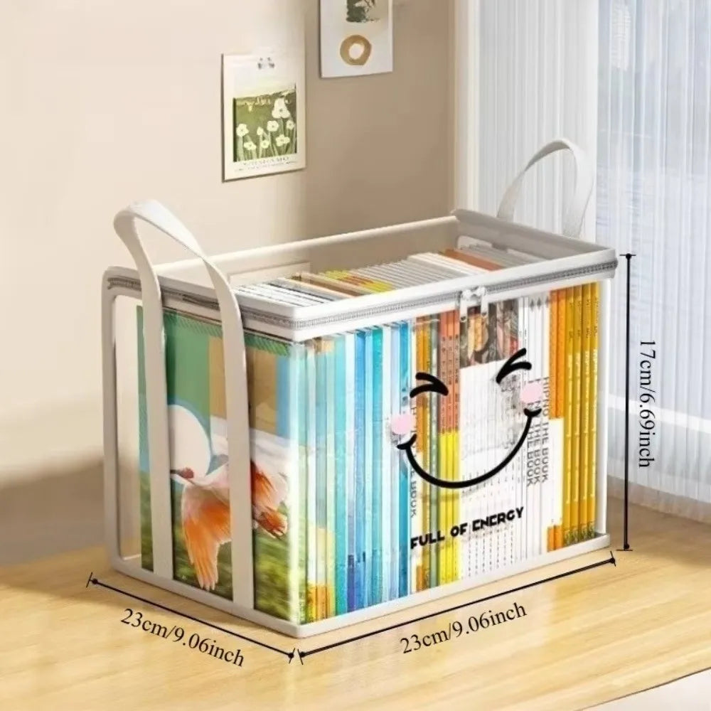 boîte rangement moderne blanc noir transparent visage souriant livres réutilisable respectueux environnement