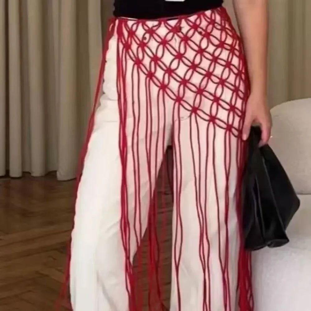 ceinture boho chic rose clair maille tressée coton tissé main ethnique unisexe