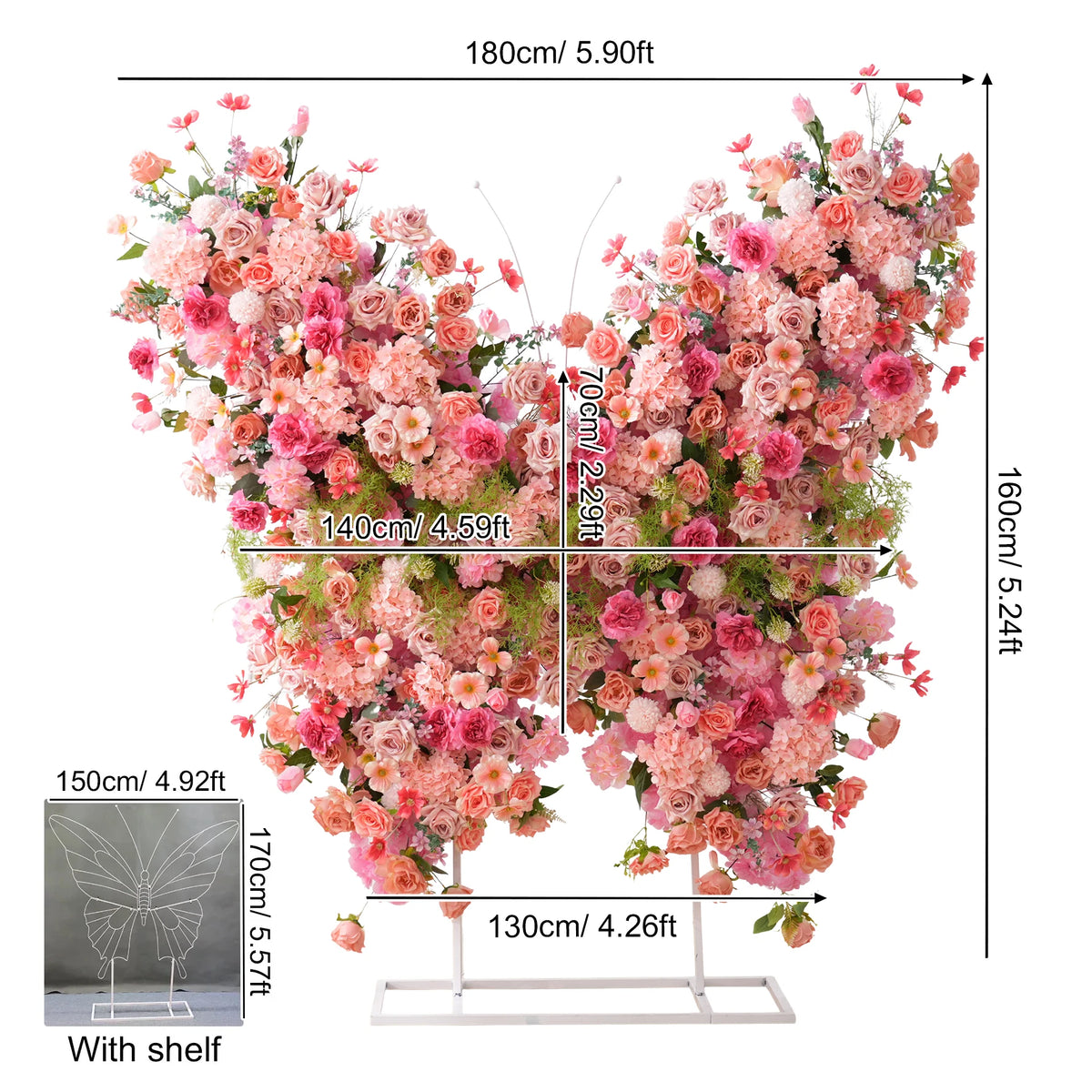 Décoration murale arche fleurs variées romantique violet rose blanc bleuclair vert extérieure