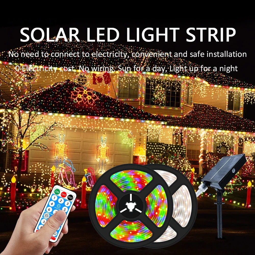 ruban led solaire ip67 waterproof 5m multicolore télécommande moderne extérieur noël