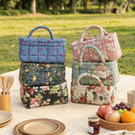 sac main fleur bleu vert beige réutilisable poignées vintage opacité multifonction portable