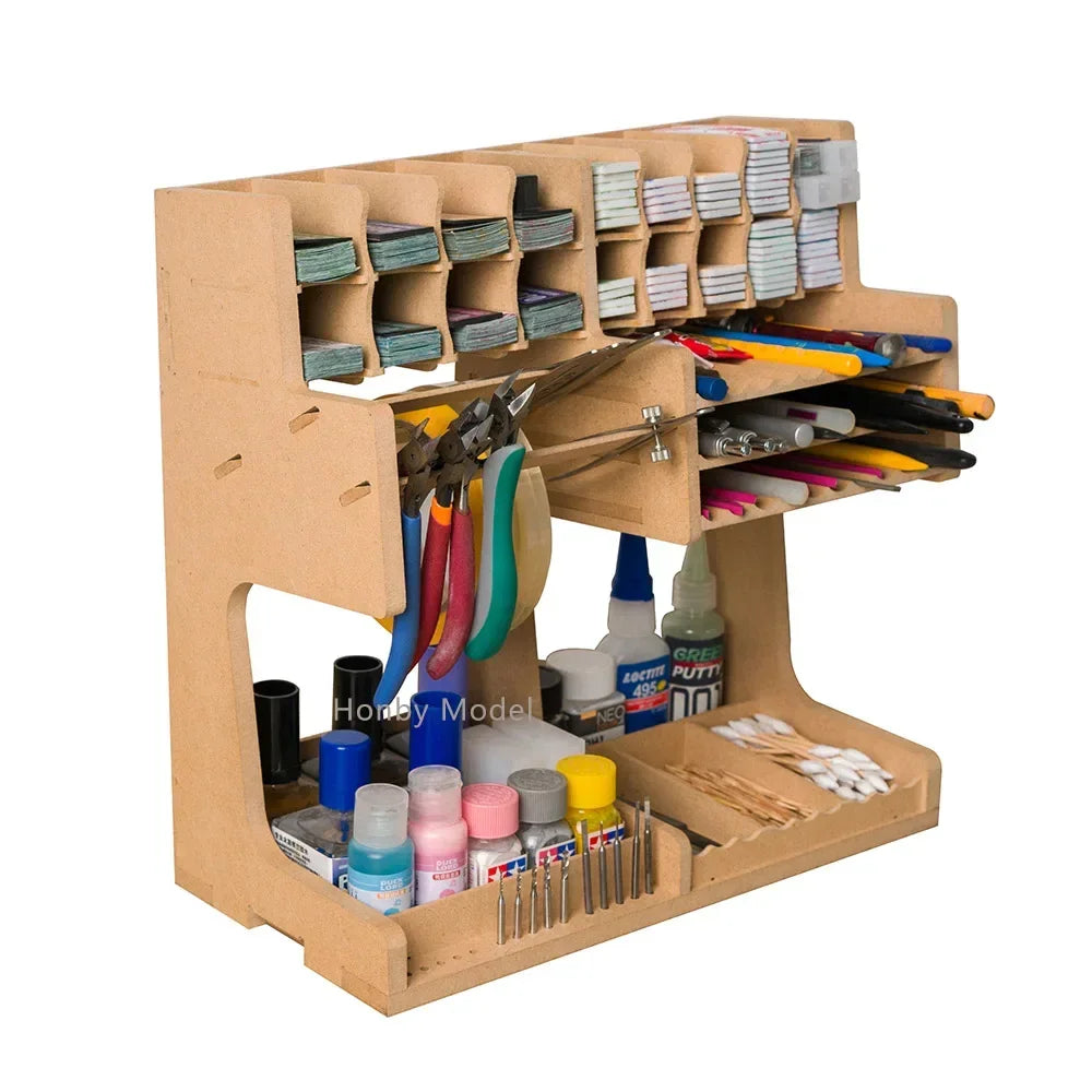 boîte rangement modélisme compartiments cartes peinture accessoires plateau central naturel pratique