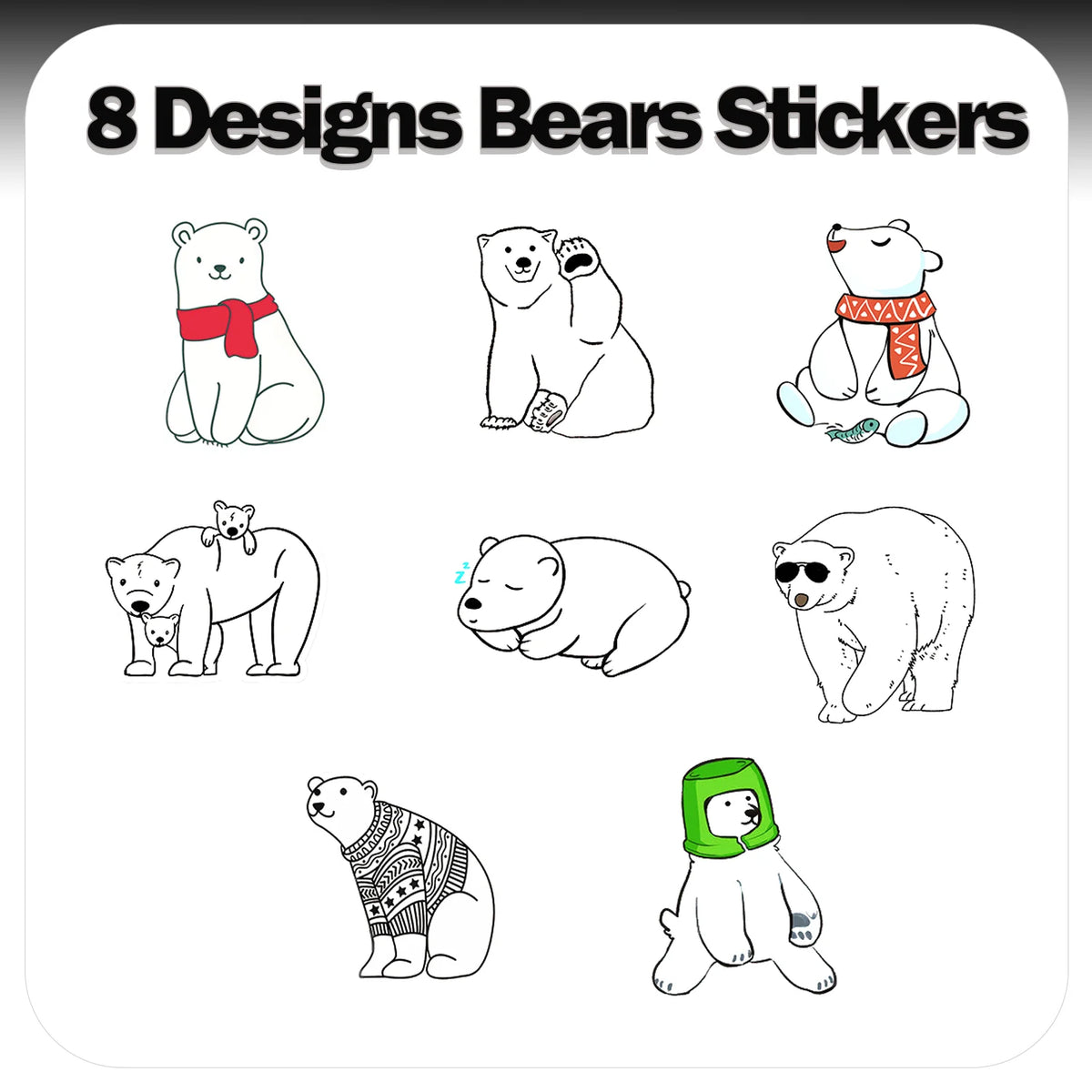 sticker ours polaire décalcomanie dessin animé adhésif 500 pièces rouleau blanc gris rouge vert