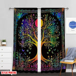 rideau boho arbre vie noir rouge orange jaune vert bleu violet floral opacité classique
