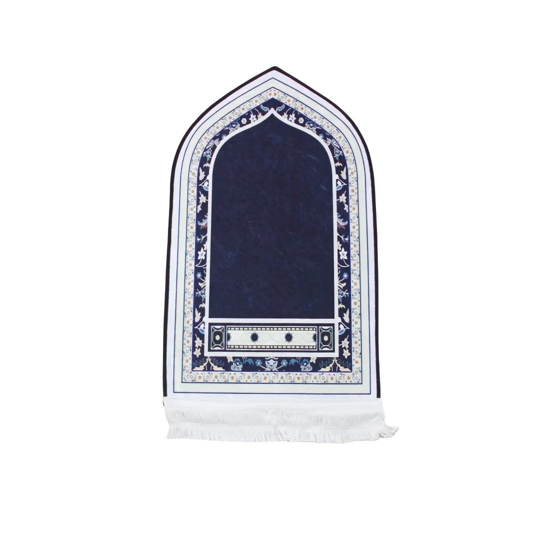 tapis prière musulman polyester antidérapant motifs floraux moderne bleu vert noir blanc usage maison