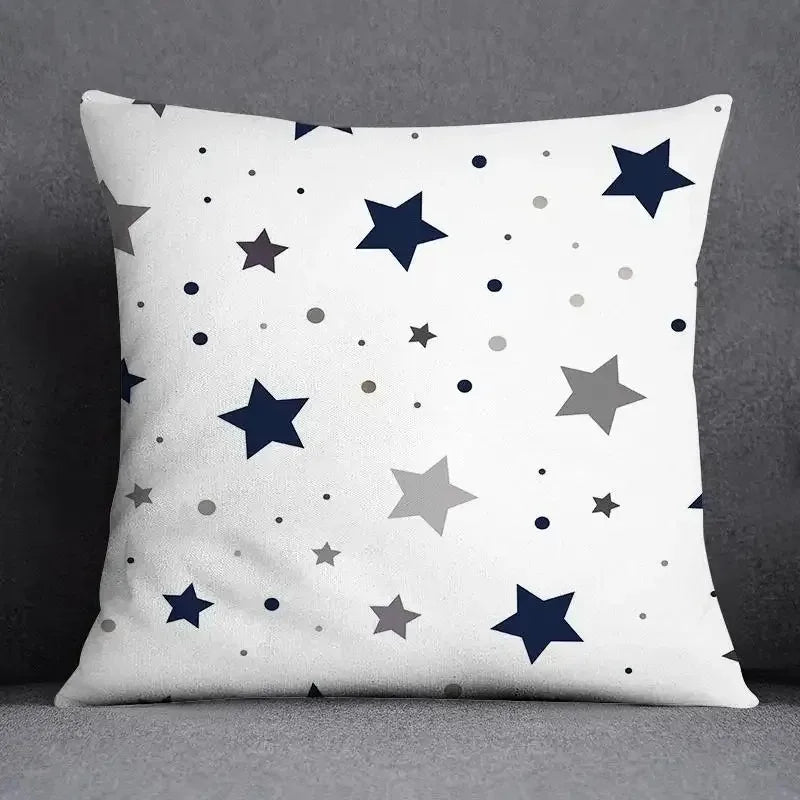 taies d'oreiller géométriques polyester bleu gris moderne maison 45x45cm non toxique respectueux environnement