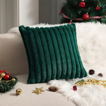 coussin housse fourrure vert rayé adhésif decoration noel canape lit confortable soft 45x45