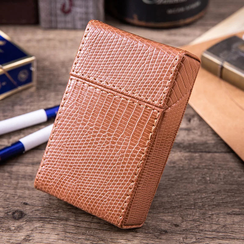 boîte cigarettes étui cuir crocodile noir classique fumer tabac cadeau fumeur rangement portebriquet