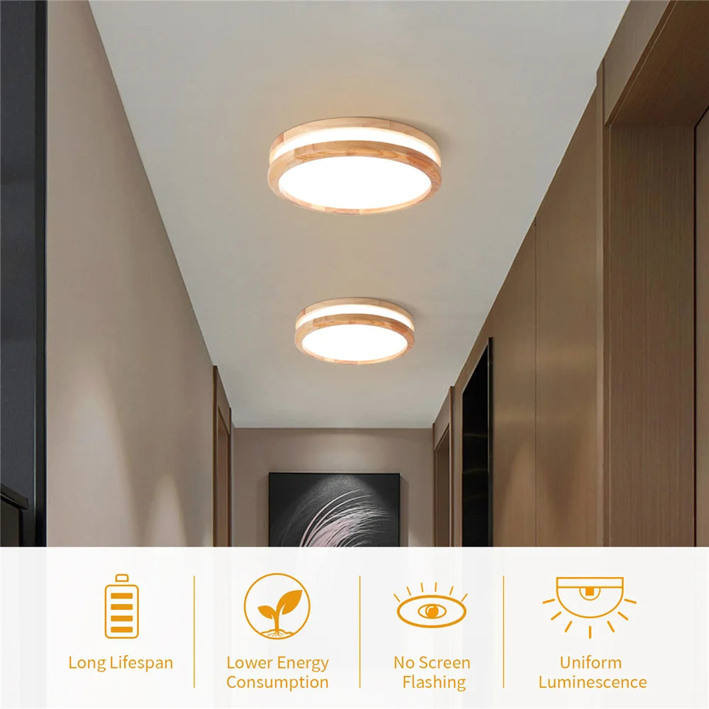 plafonnier led moderne bois diffuseur acrylique opaque salon chambre entree