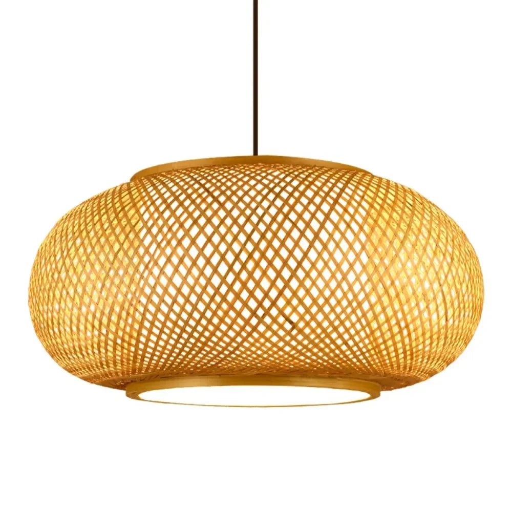 suspension bambou tressé moderne naturel 40cm 50cm 60cm tissage régulier chaîne métallique rustique