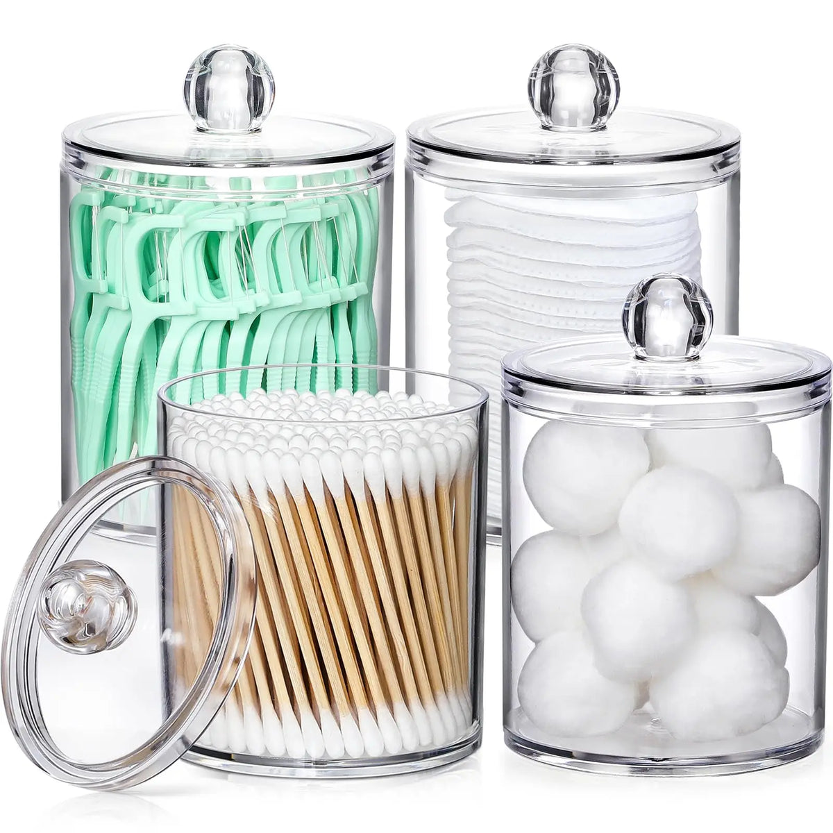 boîtes rangement transparentes acrylique moderne coton tige floss pinceaux maquillage agrafeurs papier clips