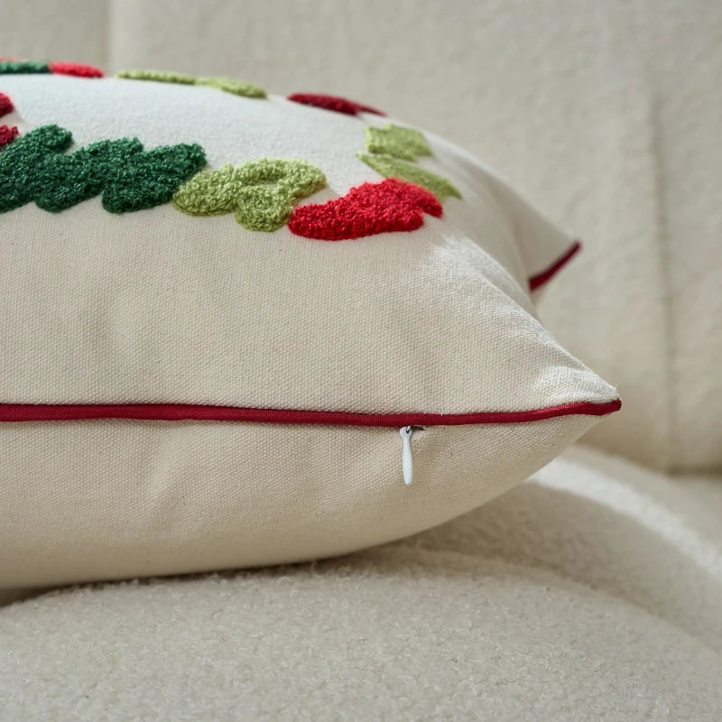 housse coussin noël brodée ho ho ho merry christmas rouge vert polyester coton respectueux