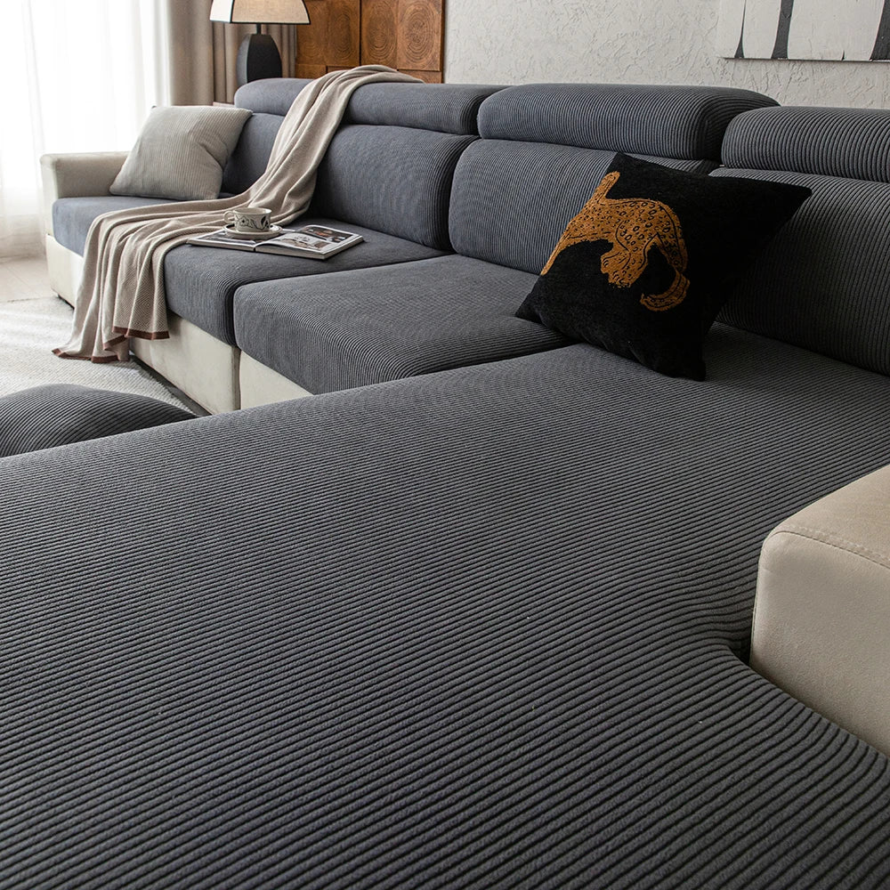 housse canapé moderne rayées vert olive gris beige clair anti poussière lavable adaptable