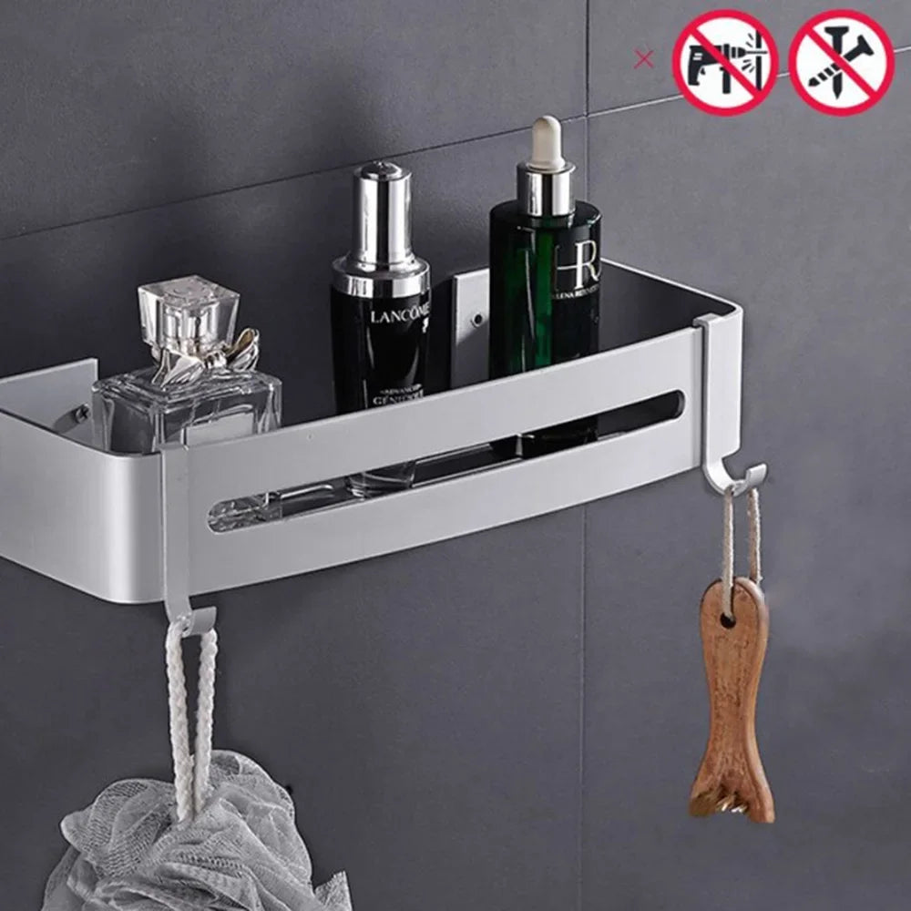 étagère angle moderne noire blanche or adhésive réutilisable salle bain douche trois niveaux fixations