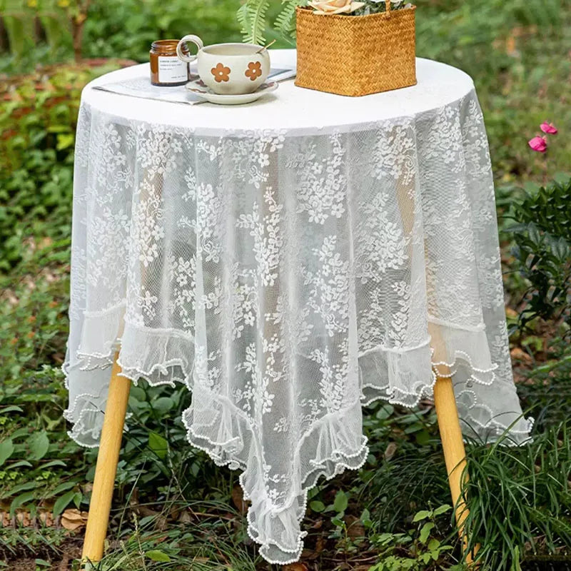 nappe table blanche semi transparente broderie florale vintage romantique polyester lavable machine rectangle personnalisable