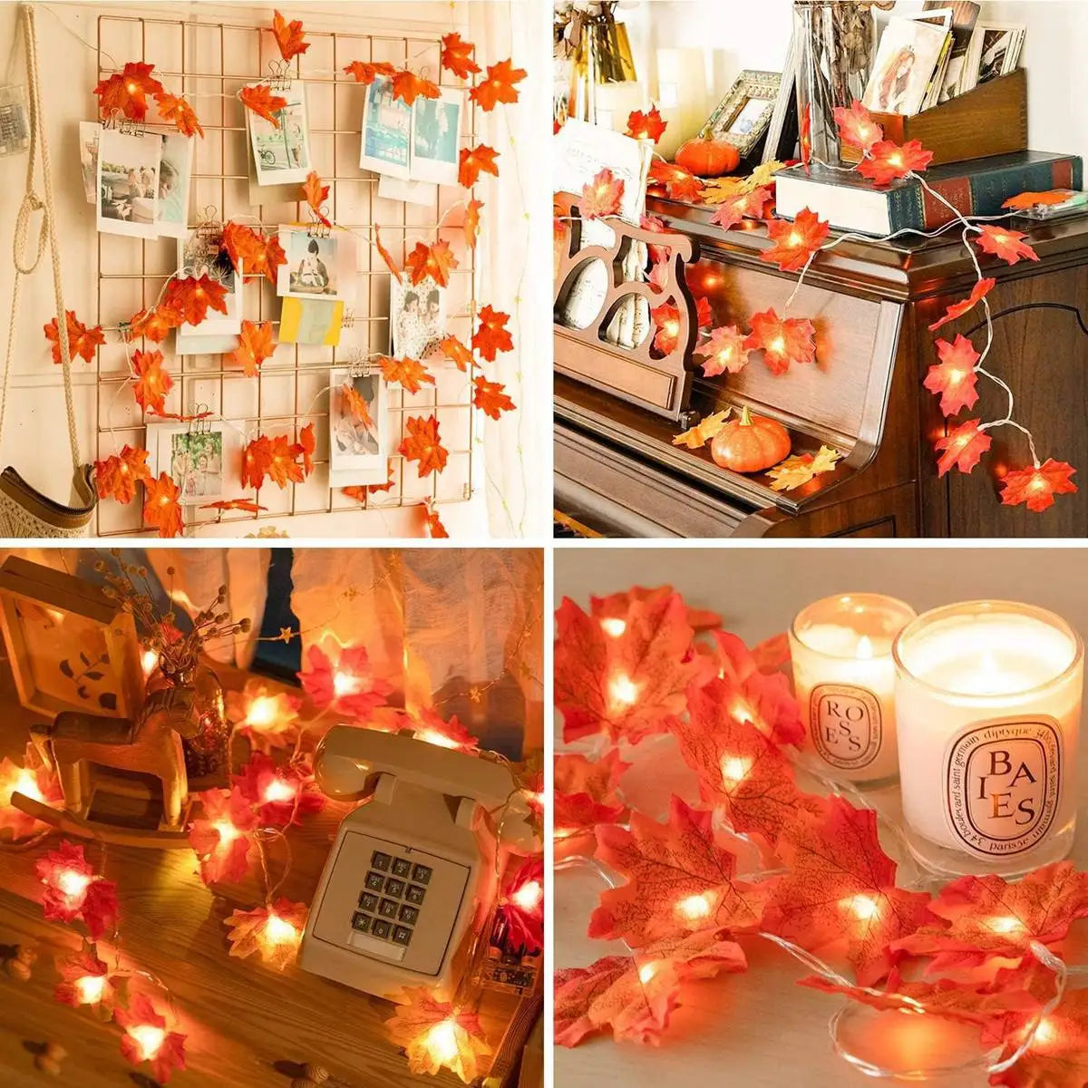 guirlande lumineuse feuilles érable led automne orange rouge jaune décoration extérieure intérieure festive chambre
