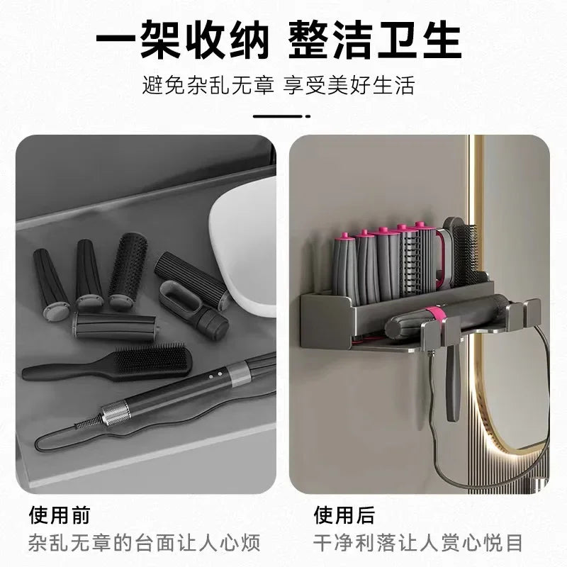 organisateur mural sèche cheveux brosses rouleaux coiffure gris blanc moderne minimaliste
