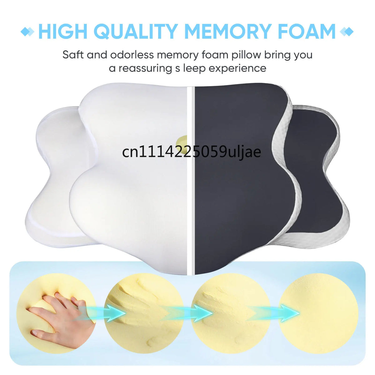 oreiller cervical ergonomique mousse mémoire forme soutien cou sommeil dos côté gris blanc