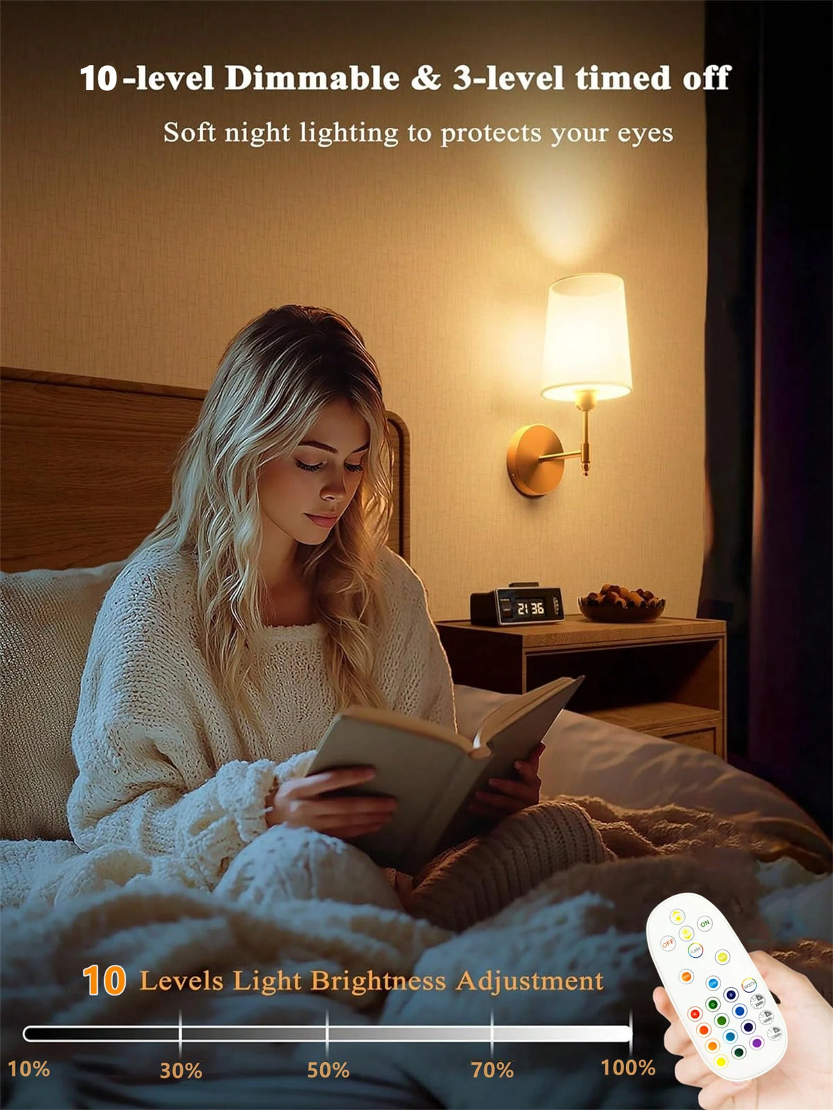 appliques murales rechargeables led rgb doré blanc modernes télécommande tissu métal brossé deux pièces