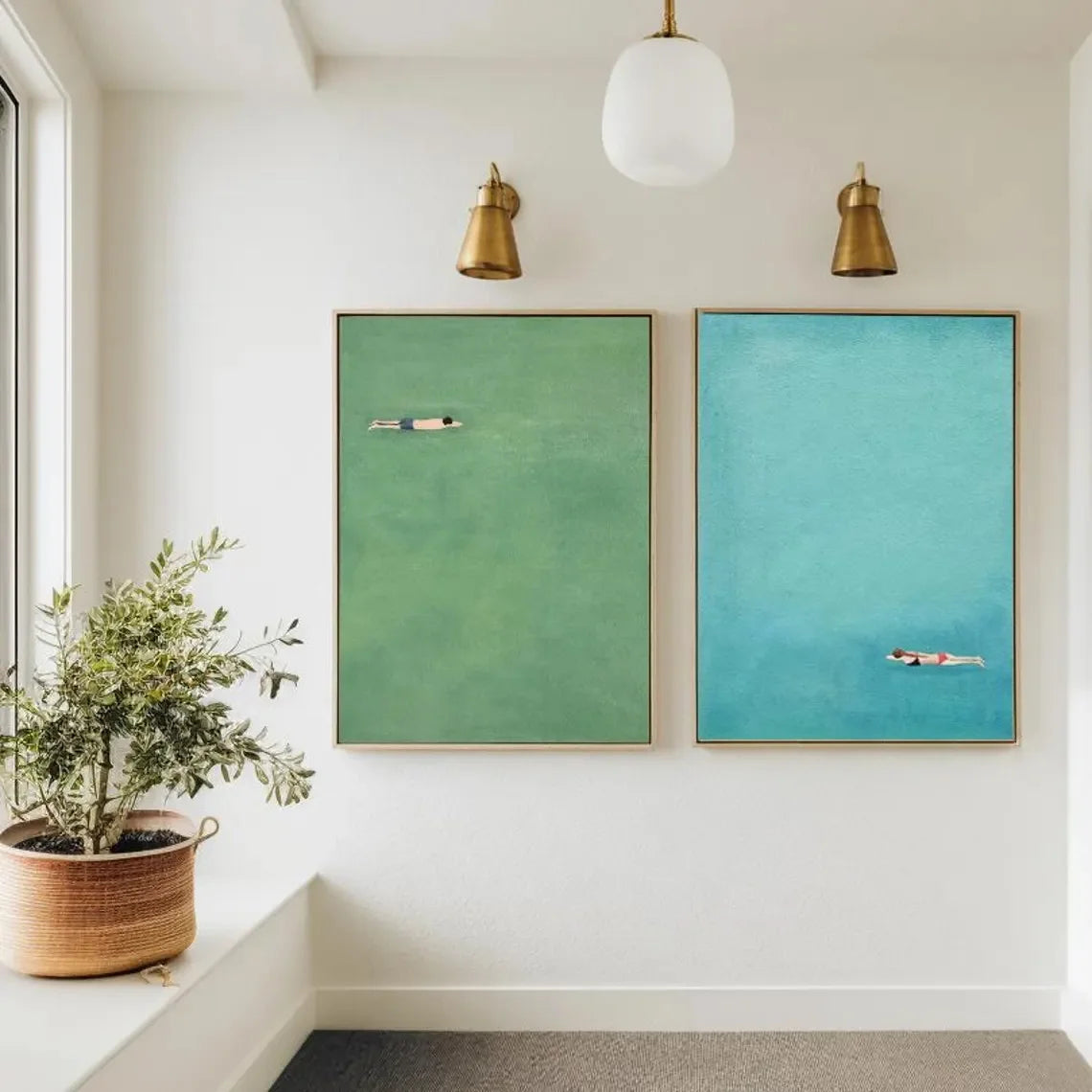 affiches modernes vert bleu toile rectangle sans cadre 35x45cm 40x50cm 50x70cm