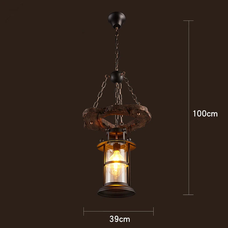 suspension lumineuse bois naturel ampoule filament industriel rustique verre translucide