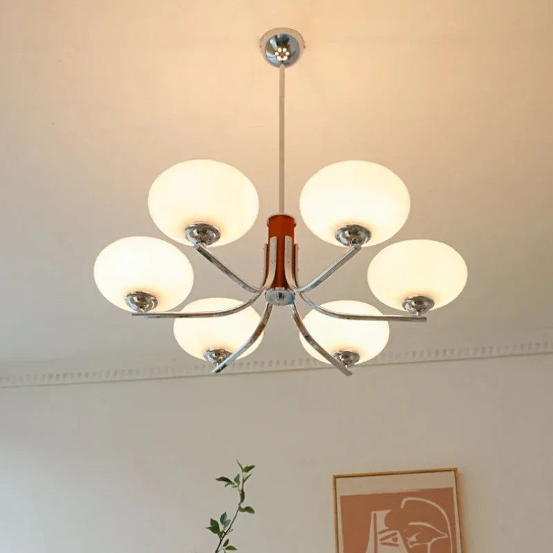 lustre moderne suspension bois abat jour blanc chrome ampoules led tactile