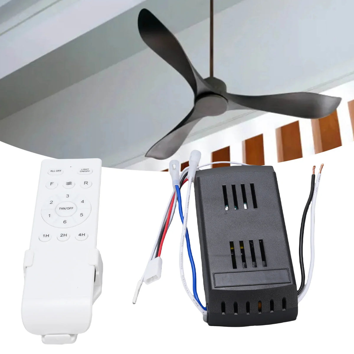 télécommande ventilateur blanc noir moderne contrôle câbles six vitesses anti chute