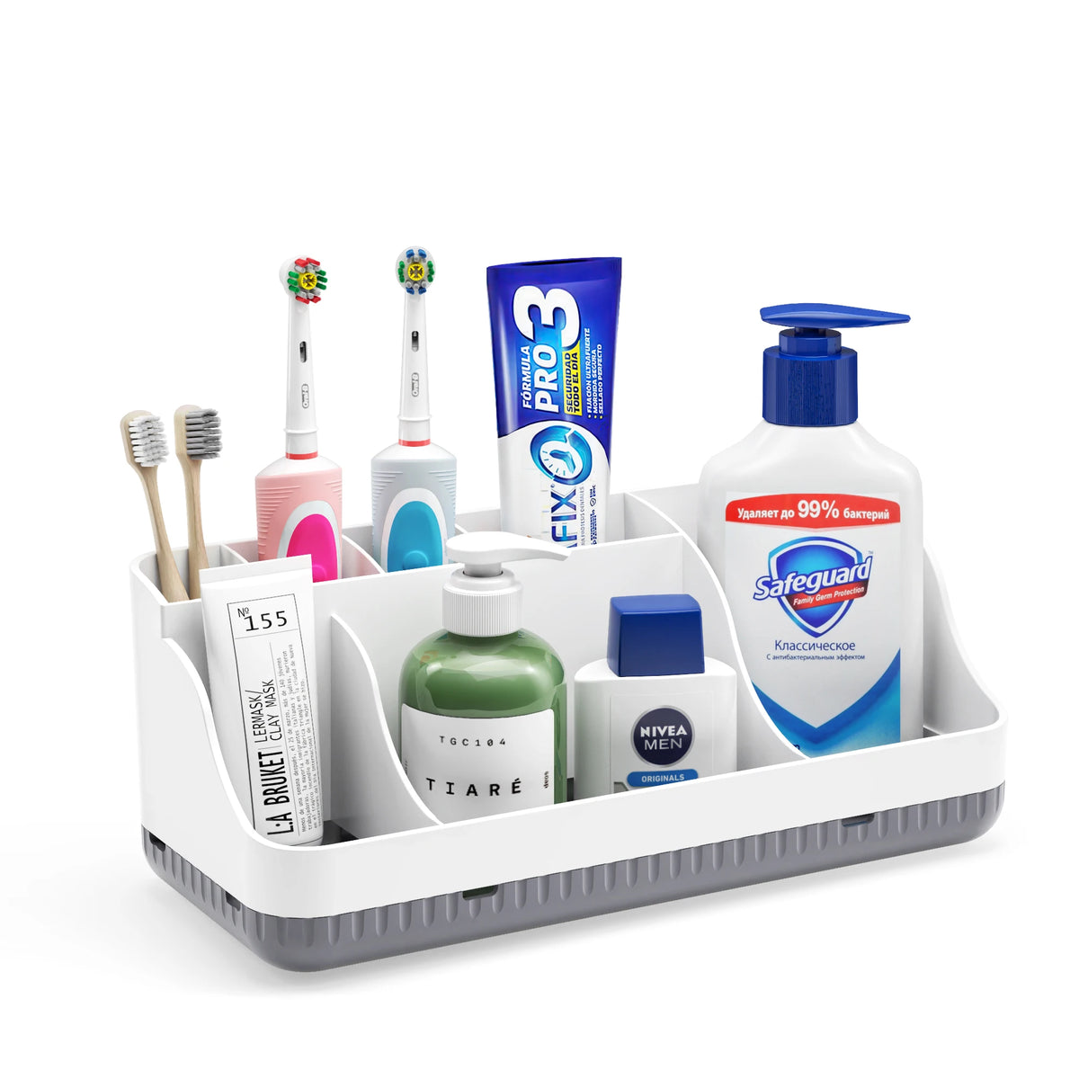 organisateur rangement multi compartiments blanc noir moderne brosses dents rasoirs flacons cosmétiques minimalistestyle