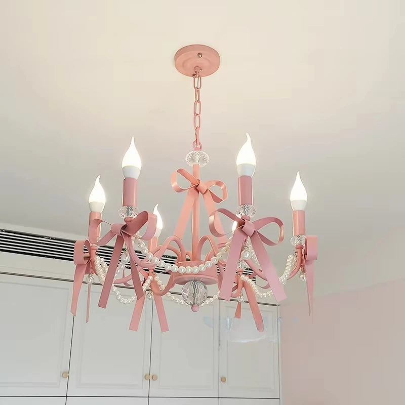 lustre rose clair rubans cristal vintage chic chambre enfant led moderne